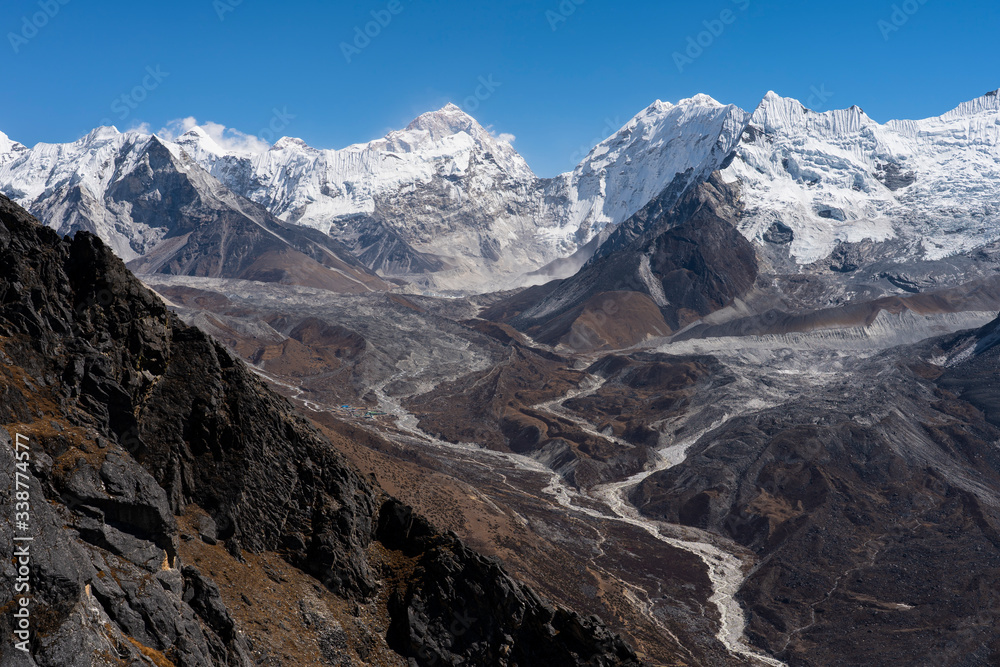 Makalu mountain peak, fifth highest peak in the world view from Nankart Shank view point in Dingboche, Everest base camp trekking route in Nepal