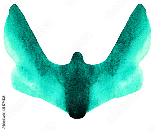 Hand-painted watercolor turquoise night moth, butterfly isolated on the white background. Design for fabric, textiles, wallpaper, baby room, packaging, wrapping paper, backgrounds, print. 