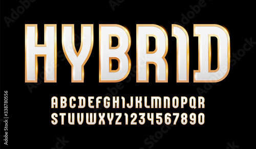 High steel font of hybrid style, trendy alphabet, trendy Latin letters from A to Z and Arab numbers from 0 to 9 for you designs, vector illustration 10EPS