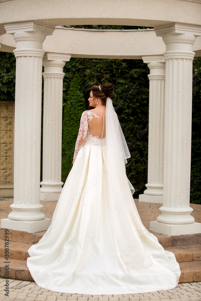 Fototapeta premium Beautiful woman posing in wedding dress