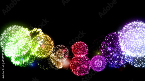 Fireworks Pyrotechnic Festival Holiday Particles 3D illustration background. 