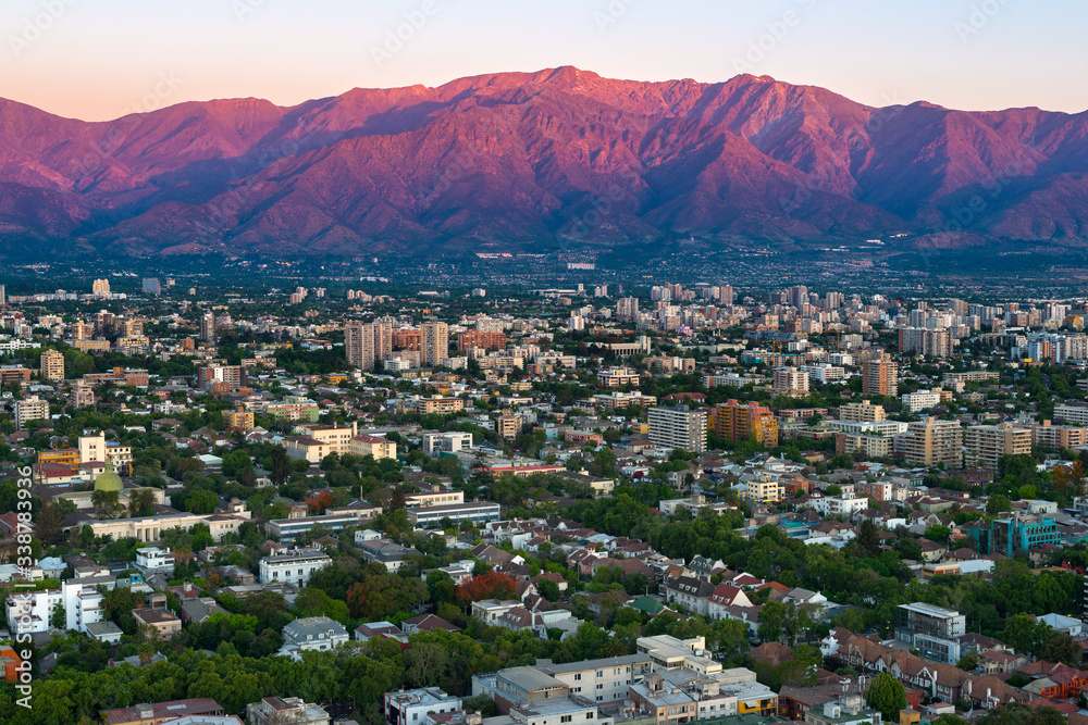Panoramic view of Providencia district with Los Andes Mountain Range, Santiago de Chile