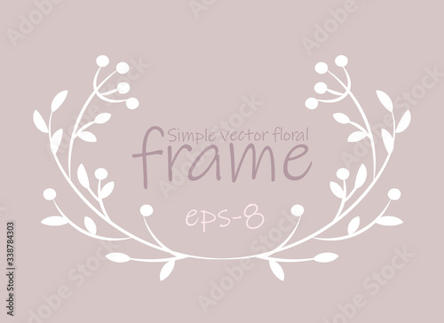 Vector image of a greeting card with a floral frame on a light background and the inscription Simple vector floral frame