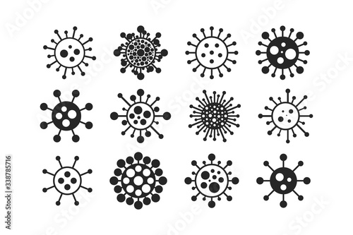 Virus icon set - cartoon design. Vector bacteria symbols. Simple cell signs. Coronavirus, covid - 19 art