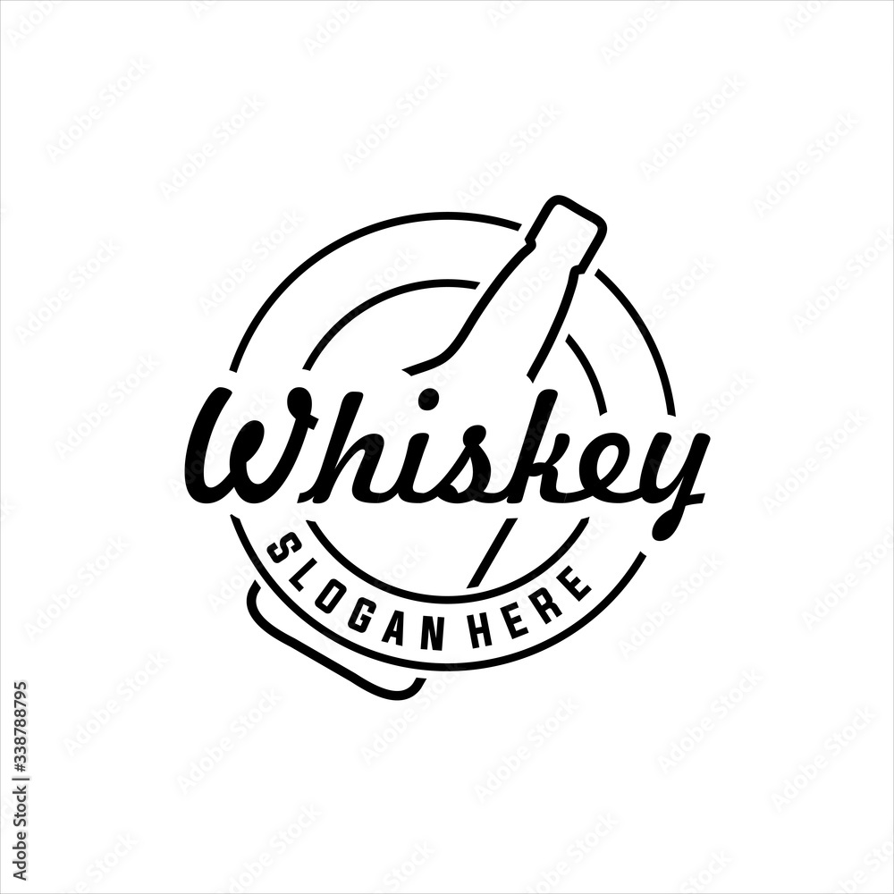 Fototapeta Vintage Premium Whiskey Brands Label Design Template, Luxury logo design template vector illustration, Round linear logo of whiskey
