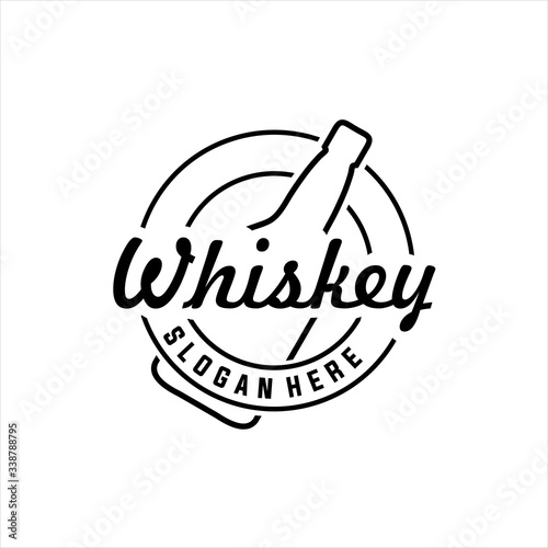 Vintage Premium Whiskey Brands Label Design Template, Luxury logo design template vector illustration, Round linear logo of whiskey