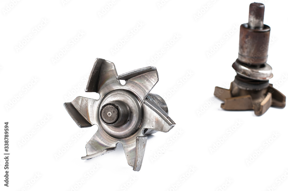 Old car parts isolated on white background.Copy space Old car parts isolated on white background.Copy space