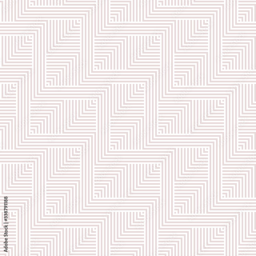 Vector geometric lines seamless pattern. Abstract graphic striped ornament. Modern stylish texture with stripes, squares, zigzag shapes, tiles. Linear background in soft colors, pale pink and white Vector geometric lines seamless pattern. Abstract graphic striped ornament. Modern stylish texture with stripes, squares, zigzag shapes, tiles. Linear background in soft colors, pale pink and white