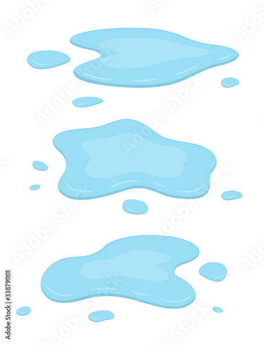 Water puddles. Isolated on white background. Cartoon style vector Illustration.