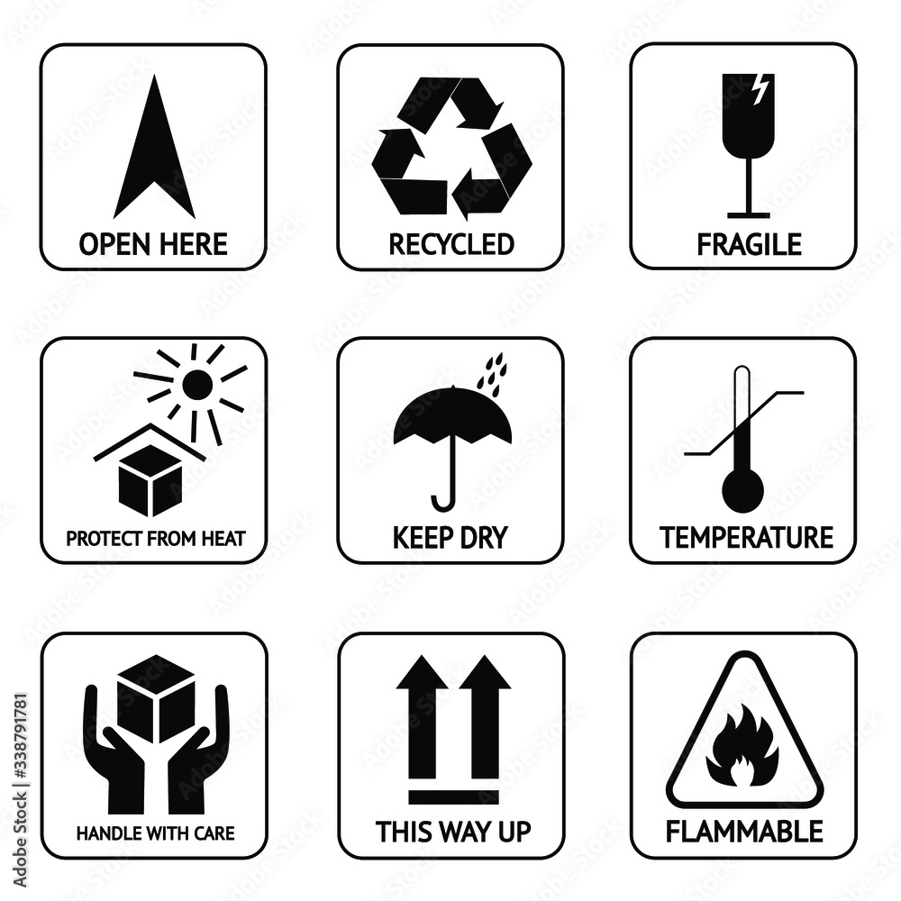 Package Handling Signs And Symbols For Delivery And Cargo Isolated package-handling-signs-and-symbols-for-delivery-and-cargo-isolated