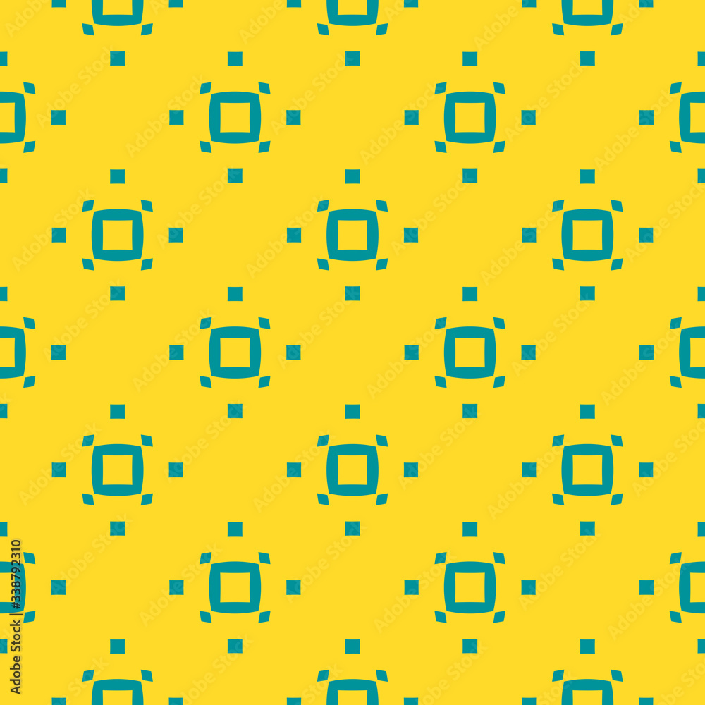 Simple minimalist geometric seamless pattern with small squares, dots, pixels. Vector abstract background in bright yellow and turquoise green color. Subtle minimal texture. Funky repeatable design Simple minimalist geometric seamless pattern with small squares, dots, pixels. Vector abstract background in bright yellow and turquoise green color. Subtle minimal texture. Funky repeatable design