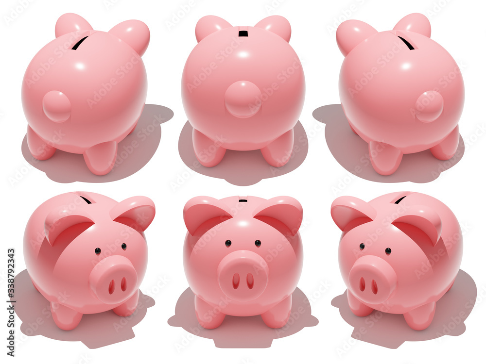 Isolated piggy bank on white background with reflected light and shadow. Isolated piggy bank on white background with reflected light and shadow.