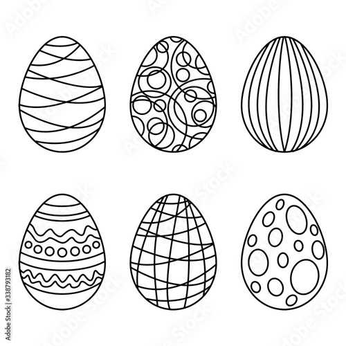 Coloring book with Easter eggs. Easter egg linear icon. Isolated outline drawing
