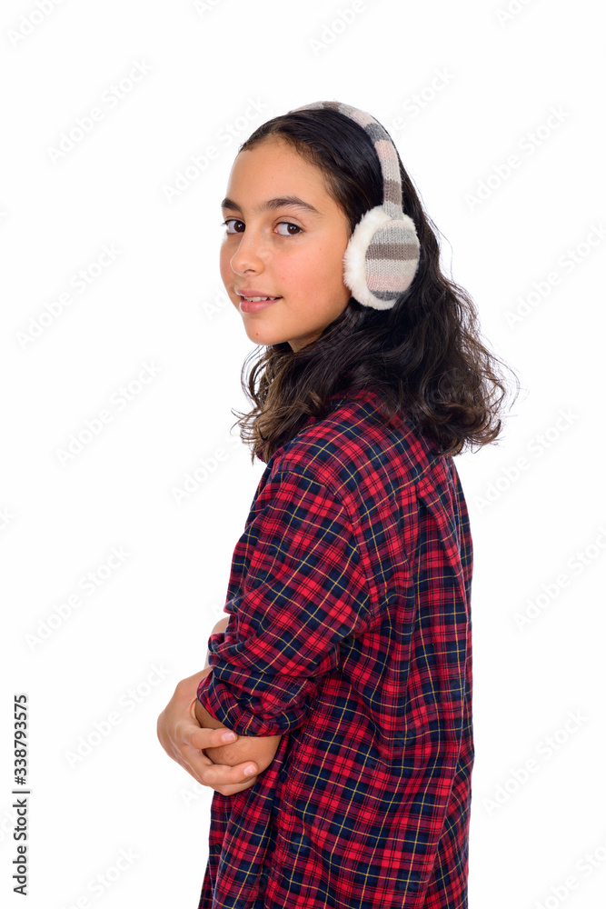 Studio shot of young beautiful teenage girl ready for winter isolated against white background Studio shot of young beautiful teenage girl ready for winter isolated against white background