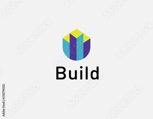 Creative multi-colored logo icon abstract geometric shape of buildings for your company