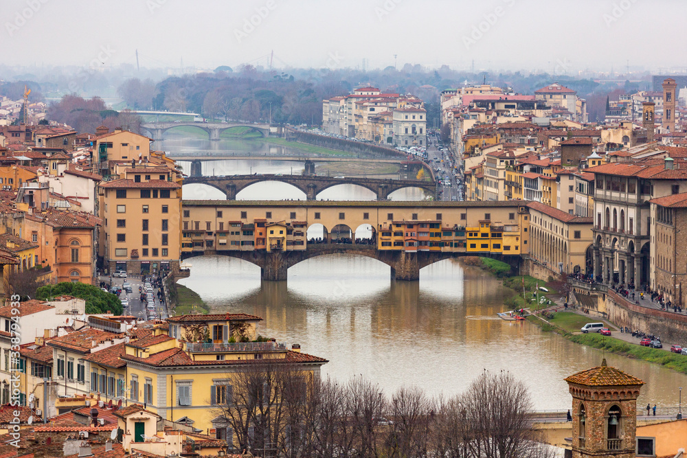 Close up view of the Ponte Vecchio in the italian city of Florence