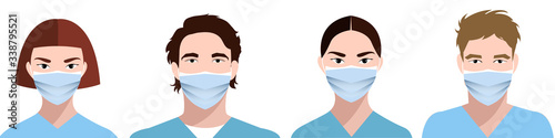 Girl and Boy in blue medical face mask. Concept of coronavirus quarantine. Novel coronavirus (2019-nCoV)