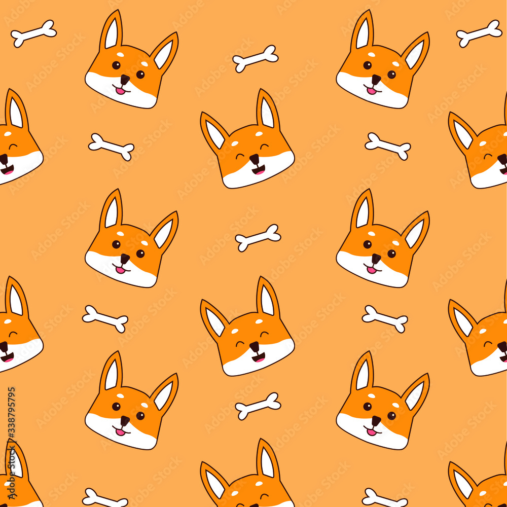 seamless pattern with shiba inu cute dog with bone seamless pattern with shiba inu cute dog with bone