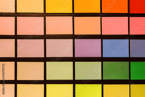  Samples of different shades of color in a square texture, colorful abstract mosaic background 