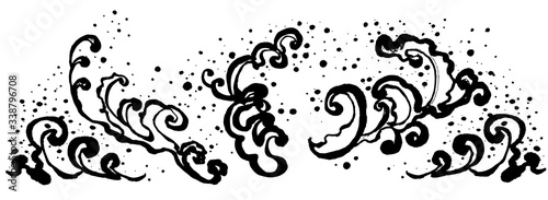 波　波しぶき　手書き　毛筆イラスト