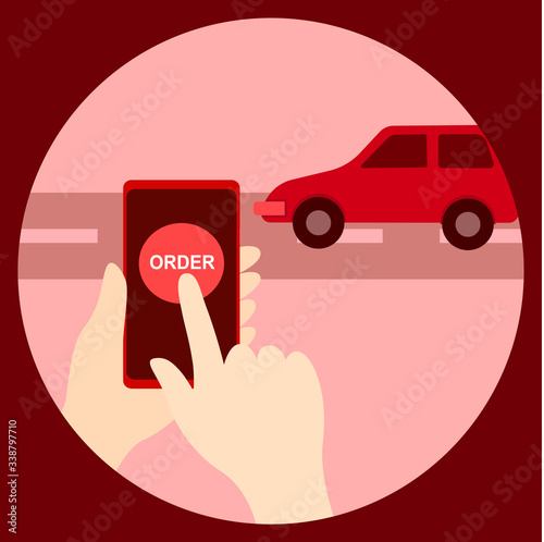 taxi order from smartphone icon illustration