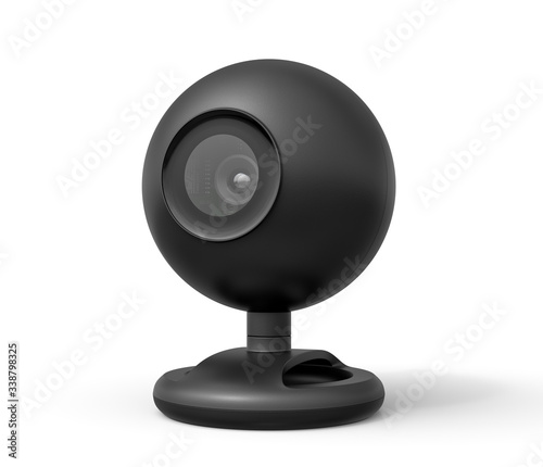 3d close-up rendering of black webcam on white background.