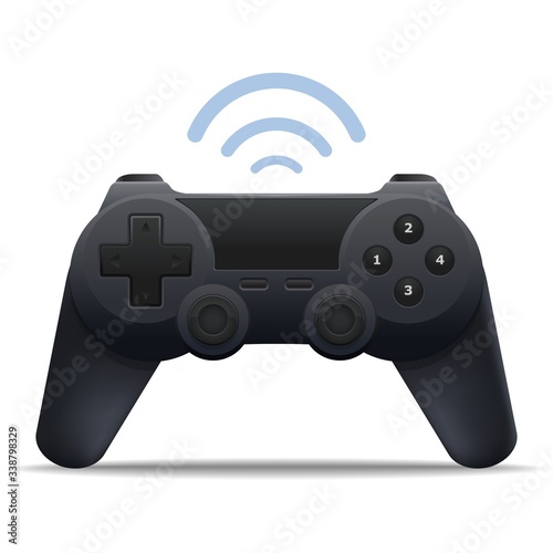 Game controller or game pad wireless for control computer and console video games. Gamepad wireless controller black isolated on white background.