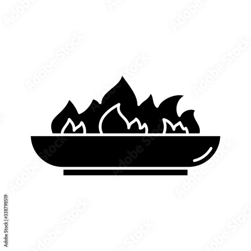 Silhouette Outdoor Fire Pit icon. Outline logo of low bonfire bowl. Black simple illustration of campfire, accessory for backyard, picnic in nature. Flat isolated vector emblem on white background