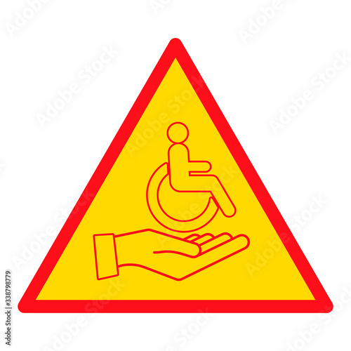 Disability person in the wheelchair with helper hand. Handicapped patient. Disabled Icon vector.