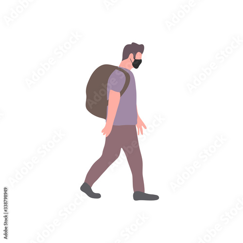 Man walking in antivirus mask. Flat vector illustration.