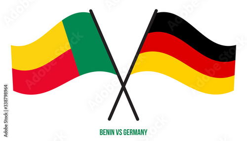 Benin and Germany Flags Crossed And Waving Flat Style. Official Proportion. Correct Colors
