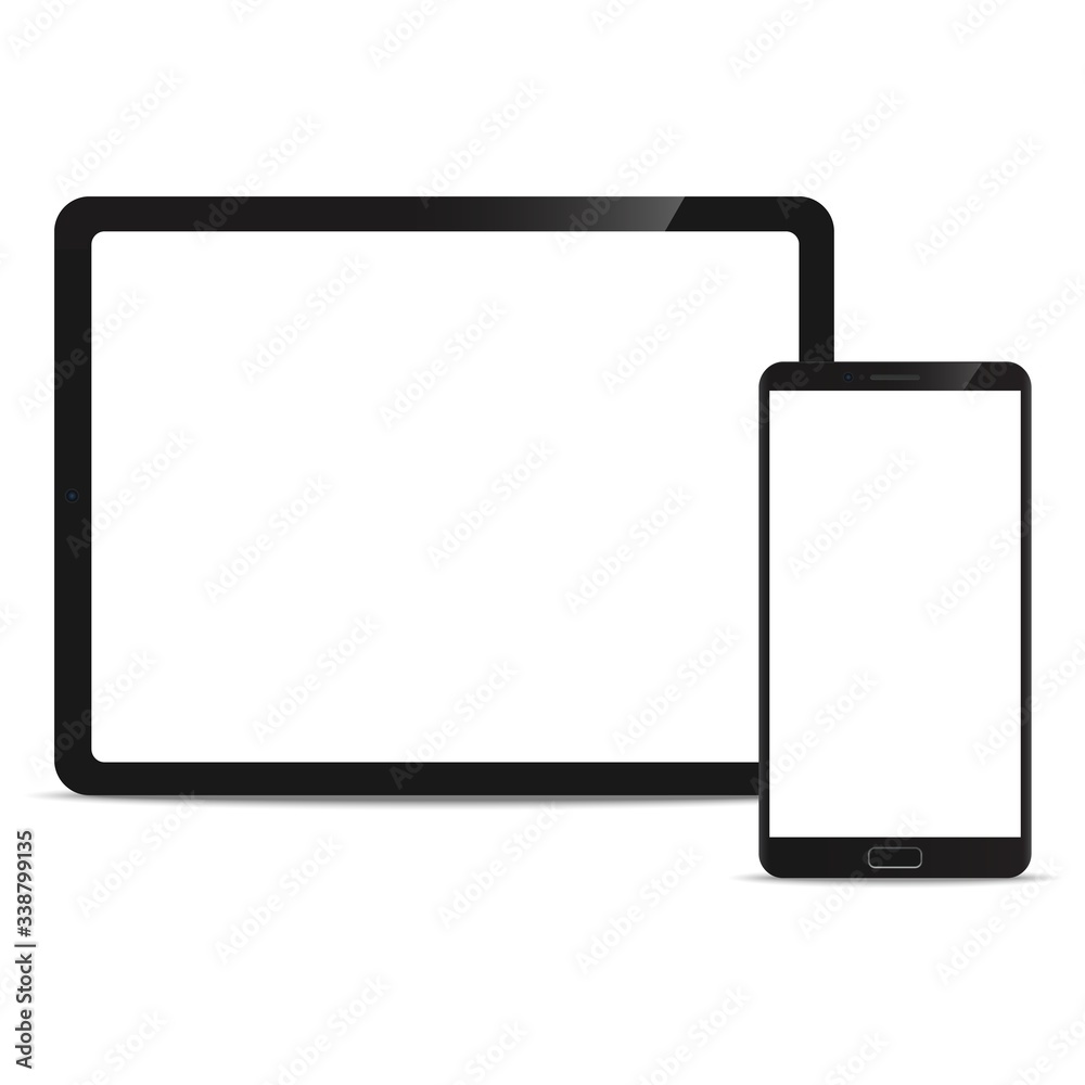 Mobile Mock up Tablet and Smartphone realistic style mockup device set icons for user interface applications and responsive mobile web design with a blank screen. Mobile Mock up Tablet and Smartphone realistic style mockup device set icons for user interface applications and responsive mobile web design with a blank screen.