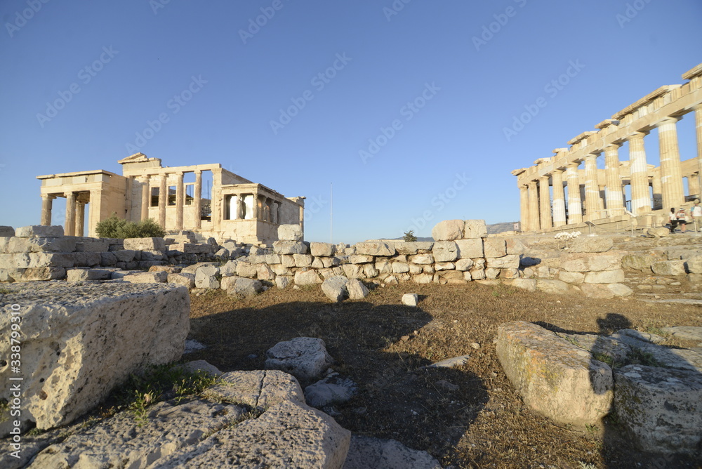 Empty Acropolis, historic and touristic place in Athens, Greece