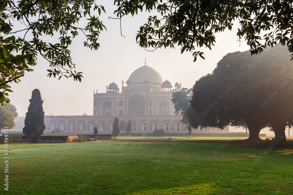 Humayun's Tomb in the morning mist, New Delhi, India