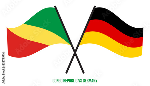 Congo Republic and Germany Flags Crossed And Waving Flat Style. Official Proportion. Correct Colors