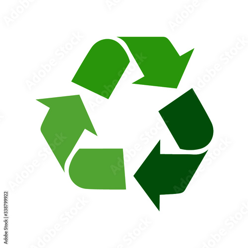 Recycle classic logo and icon, label, tag. Green three colors vector icon on white background
