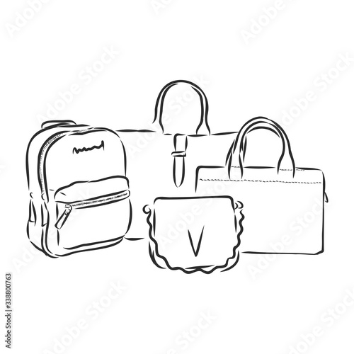 Hand-drawn Sketch of Women's Bag several fashionable women's bags on display, vector sketch illustration