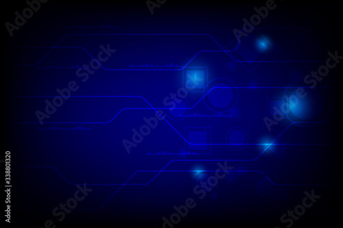 Line, circle and rectangular shape on blue background. Futuristic and technology abstract. Hi-tech communication and conection concept.