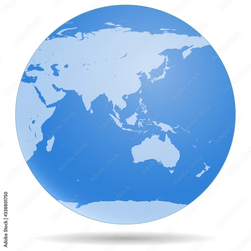 Earth Globe view of Asia Australia. Planet Earth icon isolated on white background. Earth Globe view of Asia Australia. Planet Earth icon isolated on white background.