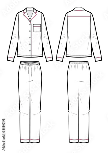Silk pajama set. Cardigan and pants. Isolated vector. photo