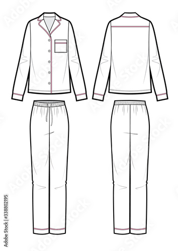 Silk pajama set. Cardigan and pants. Isolated vector.