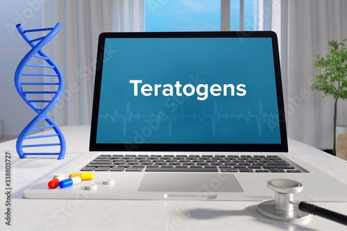 Teratogens – Medicine/health. Computer in the office with term on the screen. Science/healthcare photo