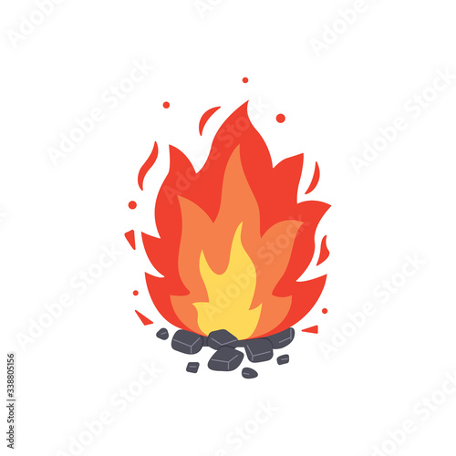 Campfire icon. Burning bonfire vector. Firewood flames, burn fireplace cartoon illustration.