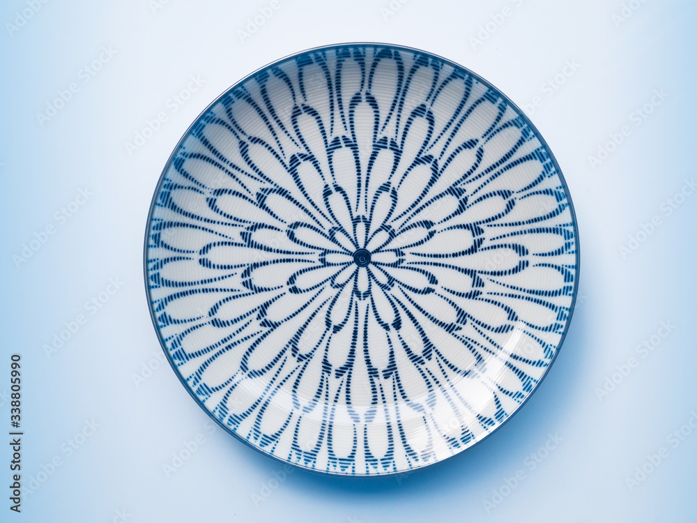 Top view ceramic plate porcelain dish isolated on white background.
