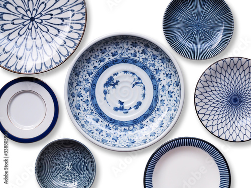 Billede på lærred Top view ceramic plate porcelain dish isolated on white background