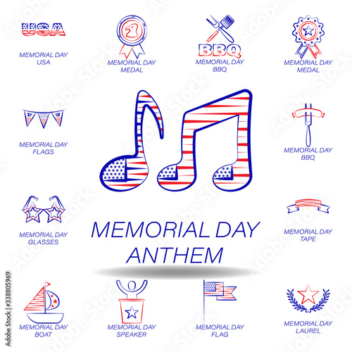 memorial day anthem colored icon. Set of memorial day illustration icon. Signs and symbols can be used for web, logo, mobile app, UI, UX on white background