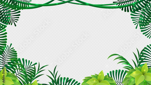 Tropical jungle frame with leaves isolated on white background for your text