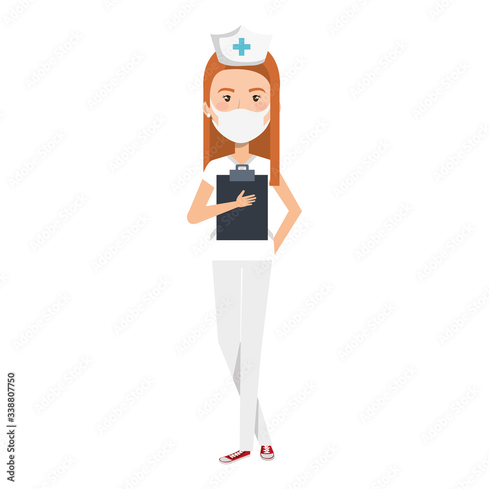 nurse with face mask and clipboard isolated icon vector illustration design