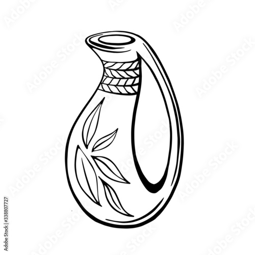 Hand-drawn set of olive oil bottle isolated on a white background. Extra virgin olive oil. Vintage style. Vector illustration in Doodle style