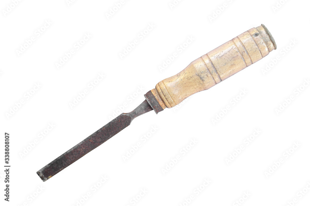 Naklejka premium Old rusty chisel isolated on white background, object with clipping path.